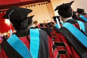 Doctoral students during a graduation ceremony